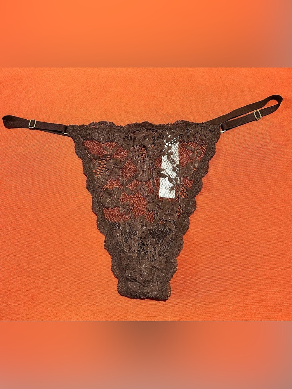Victoria Secret Very Sexy Rose Lace Adjustable V-String Panty. Choc Brown SZ XXL